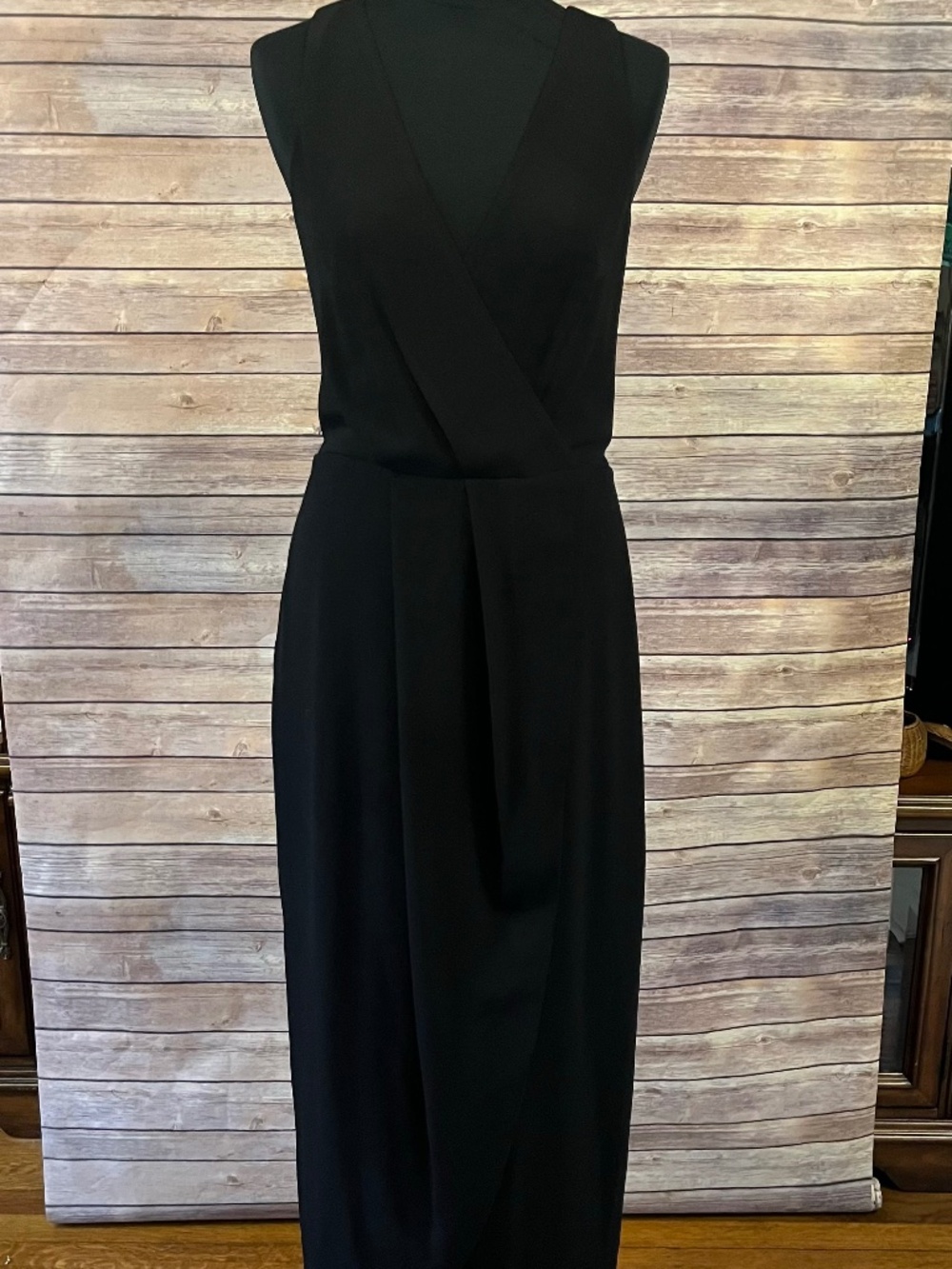 Dress The Population Black Ariel Plunging Faux Wrap Sleeveless Gown Size XL - Picture 11 of 16